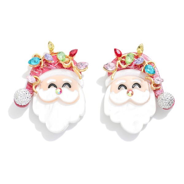 Glitter Acetate Santa Post Drop Earrings Featuring Rhinestone Detail

- Approximately 1.5" L