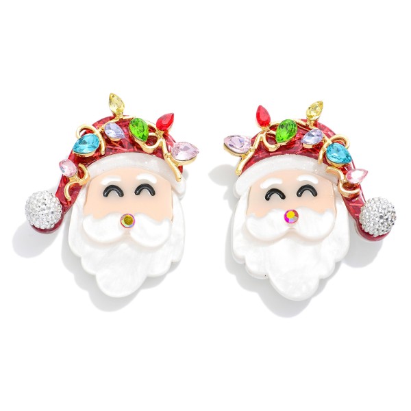 Glitter Acetate Santa Post Drop Earrings Featuring Rhinestone Detail

- Approximately 1.5" L