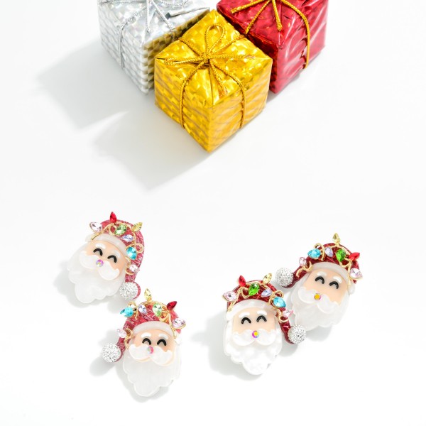 Glitter Acetate Santa Post Drop Earrings Featuring Rhinestone Detail

- Approximately 1.5" L