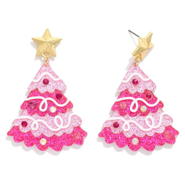 Enamel Christmas Tree Earring With Star Post Drop Featuring Glitter & Rhinestones  

- Approximately 2.05" L 