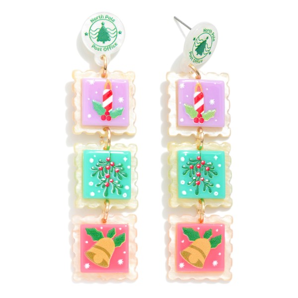 Chunky Acetate Christmas Post Drop Earrings 
- Approximately 3.25" L