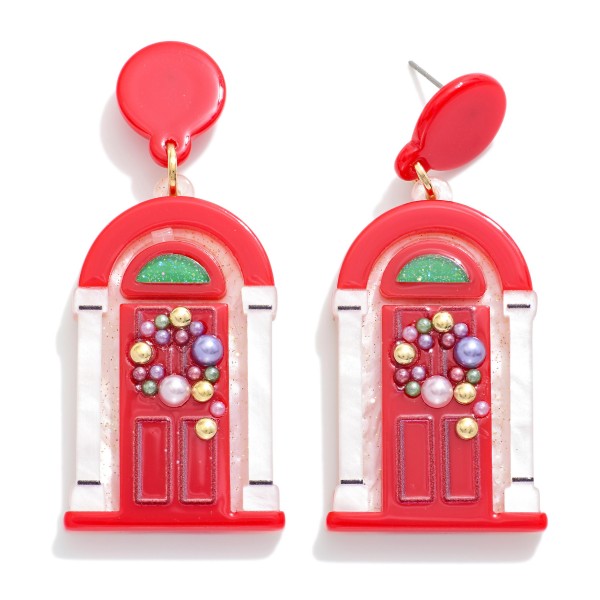 Chunky Glitter Acetate Christmas Door Post Drop Earrings Featuring Pearl Detail

- Approximately 2.25" L