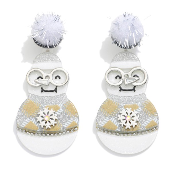Wholesale glitter Acetate Snowman Post Drop Earrings Pompom Post L