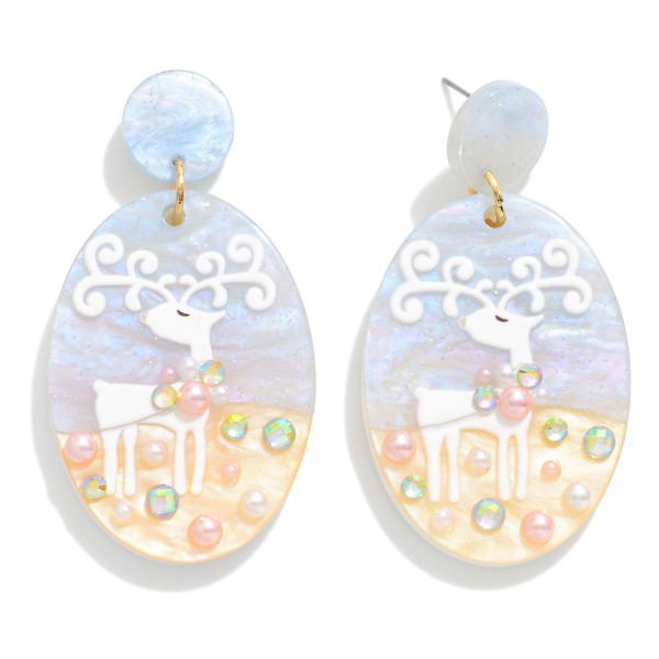 Wholesale enamel Reindeer Chunky Glitter Acetate Oval Post Drop Earrings Rhinest