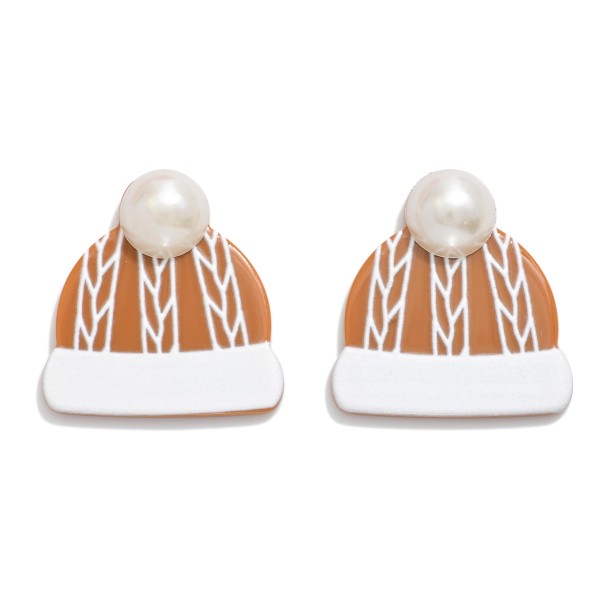 Acetate Beanie Post Drop Earrings Featuring Pearl

- Approximately 1." L