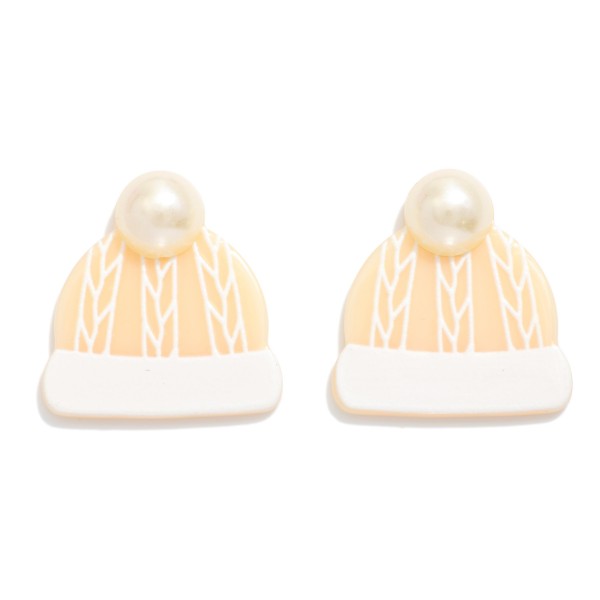 Acetate Beanie Post Drop Earrings Featuring Pearl

- Approximately 1." L