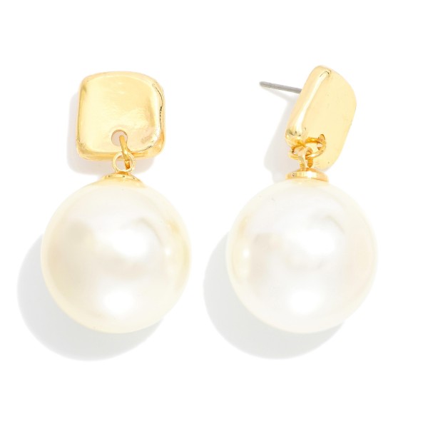 Metal Tone Squared Post Drop Earring Featuring Metallic Ball 

- Approximately 1.5" L 