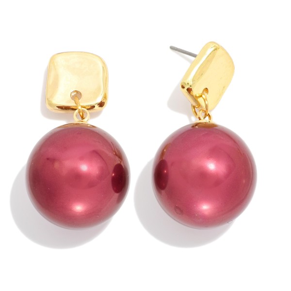Metal Tone Squared Post Drop Earring Featuring Metallic Ball 

- Approximately 1.5" L 