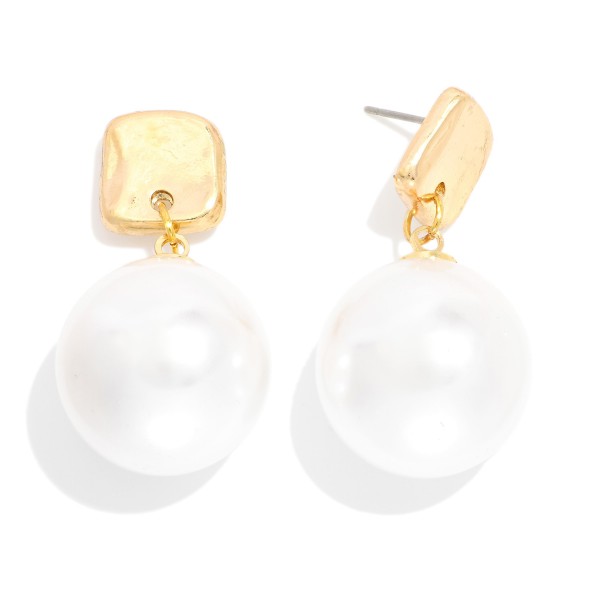 Metal Tone Squared Post Drop Earring Featuring Metallic Ball 

- Approximately 1.5" L 