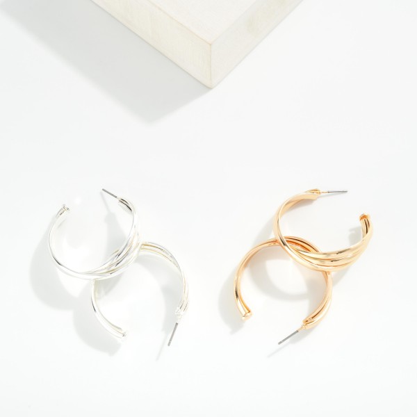 Metal Tone Layered Hoop Drop Earrings 

- Approximately 1.5" D 