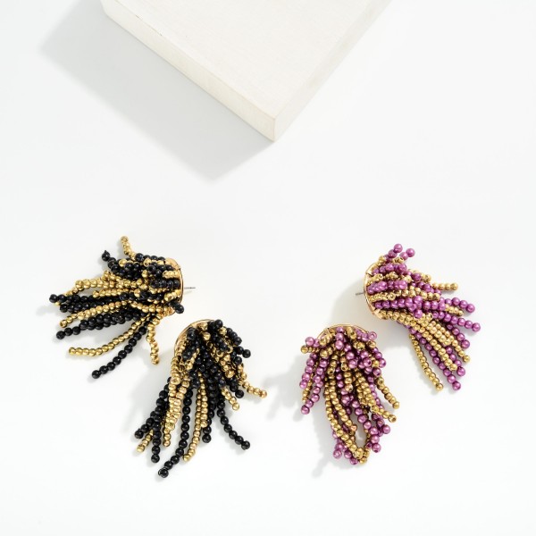 Two Tone Bead Tassel Drop Earrings 

- Approximately 2" L