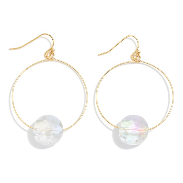 Metal Tone Wire Hoop Drop Earrings Featuring Glass Crystal Detail 

- Approximately 1.5" L 