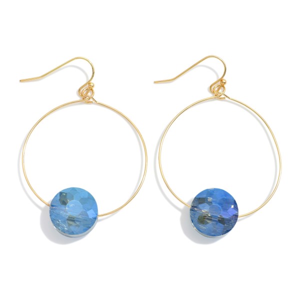 Metal Tone Wire Hoop Drop Earrings Featuring Glass Crystal Detail 

- Approximately 1.5" L 