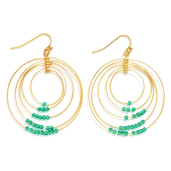 Linked Simple Wire Metal Hoop Drop Earring Featuring Bead Details 

- Approximately 2" L
