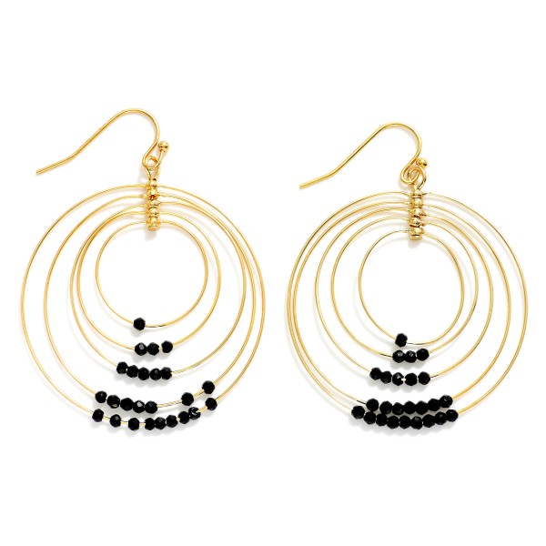 Linked Simple Wire Metal Hoop Drop Earring Featuring Bead Details 

- Approximately 2" L
