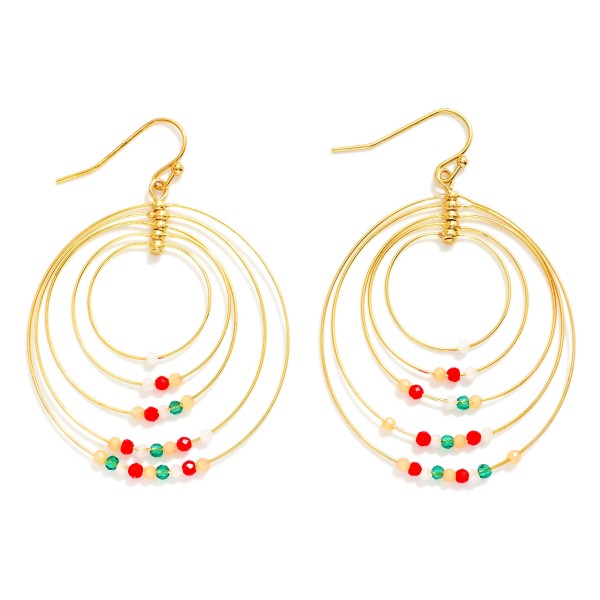 Linked Simple Wire Metal Hoop Drop Earring Featuring Bead Details 

- Approximately 2" L
