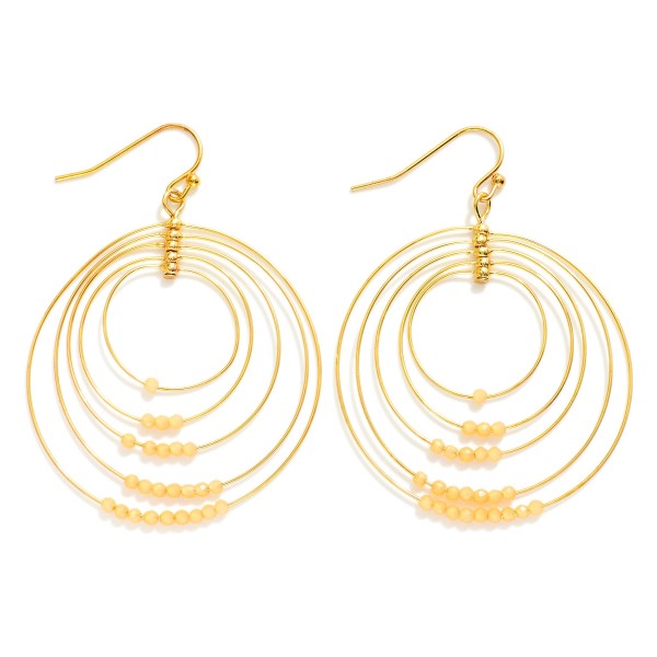 Linked Simple Wire Metal Hoop Drop Earring Featuring Bead Details 

- Approximately 2" L
