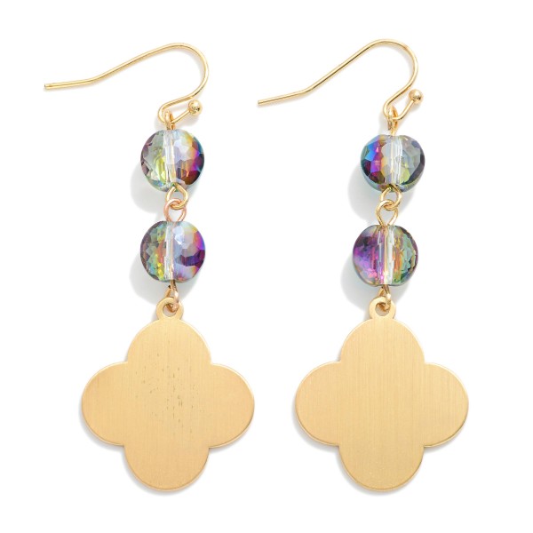 Linked Glass Bead & Metal Tone Clover Drop Earrings 

- Approximately 2" L