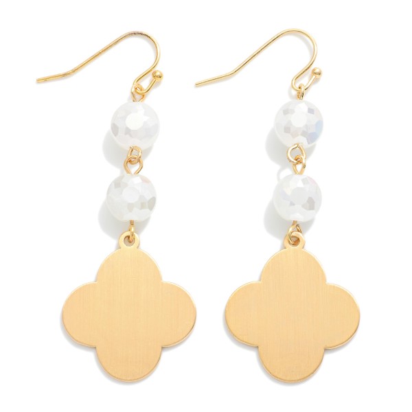 Linked Glass Bead & Metal Tone Clover Drop Earrings 

- Approximately 2" L