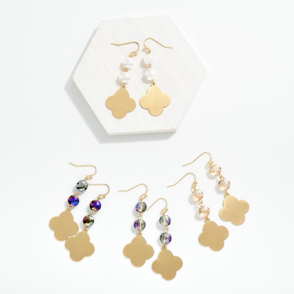 Linked Glass Bead & Metal Tone Clover Drop Earrings 

- Approximately 2" L
