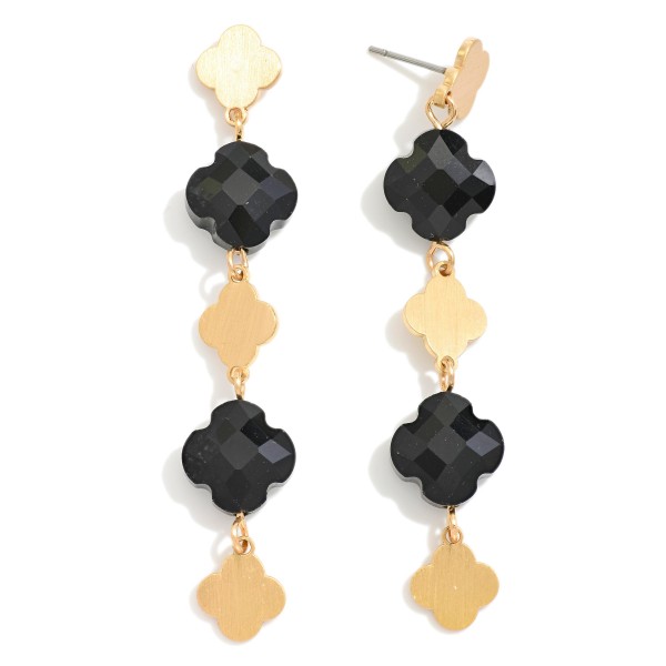 Linked Glass Crystal Clover Drop Earring With Clover Post 

- Approximately 2.5" L 