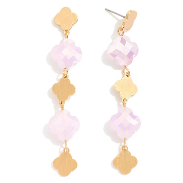 Linked Glass Crystal Clover Drop Earring With Clover Post 

- Approximately 2.5" L 