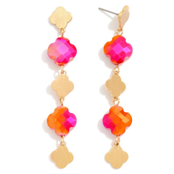 Linked Glass Crystal Clover Drop Earring With Clover Post 

- Approximately 2.5" L 