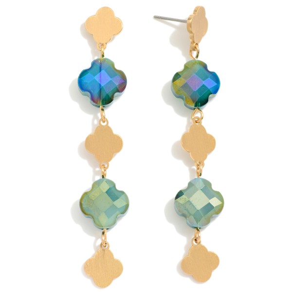Linked Glass Crystal Clover Drop Earring With Clover Post 

- Approximately 2.5" L 