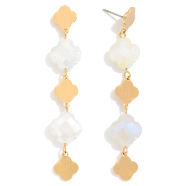 Linked Glass Crystal Clover Drop Earring With Clover Post 

- Approximately 2.5" L 