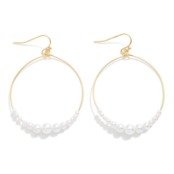 Metal Tone Wire Hoop Drop Earrings Featuring Beaded Pearls Detail 

- Approximately 1.75" L