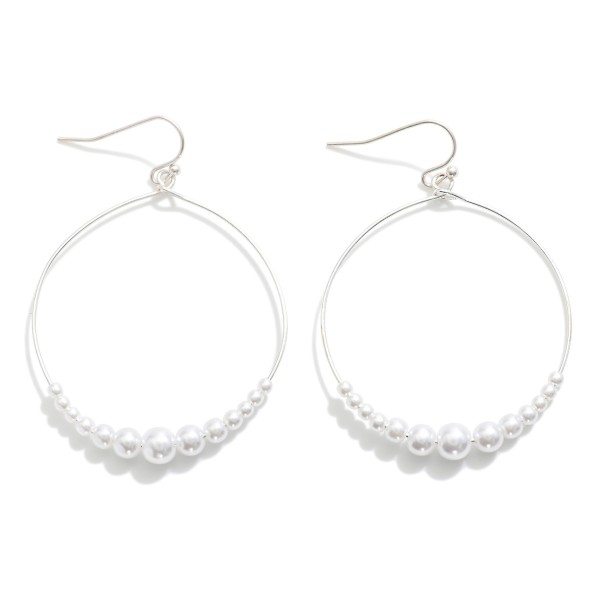 Metal Tone Wire Hoop Drop Earrings Featuring Beaded Pearls Detail 

- Approximately 1.75" L