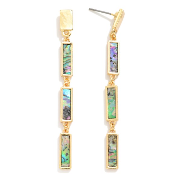 Metal Tone Linked Pearlescent Rectangular Drop Earrings 

- Approximately 2.75" L