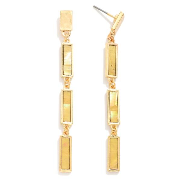 Metal Tone Linked Pearlescent Rectangular Drop Earrings 

- Approximately 2.75" L