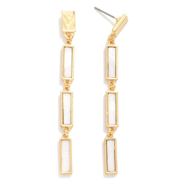 Metal Tone Linked Pearlescent Rectangular Drop Earrings 

- Approximately 2.75" L