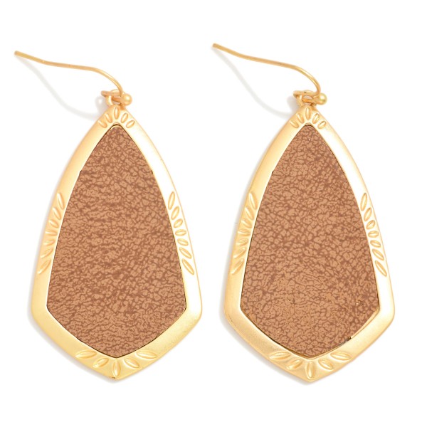 Vegan Leather Gold Tone Geometric Shaped Drop Earring 

- Approximately 2" 