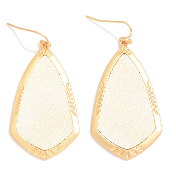 Vegan Leather Gold Tone Geometric Shaped Drop Earring 

- Approximately 2" 