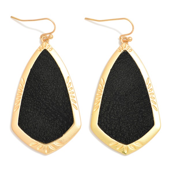 Vegan Leather Gold Tone Geometric Shaped Drop Earring 

- Approximately 2" 