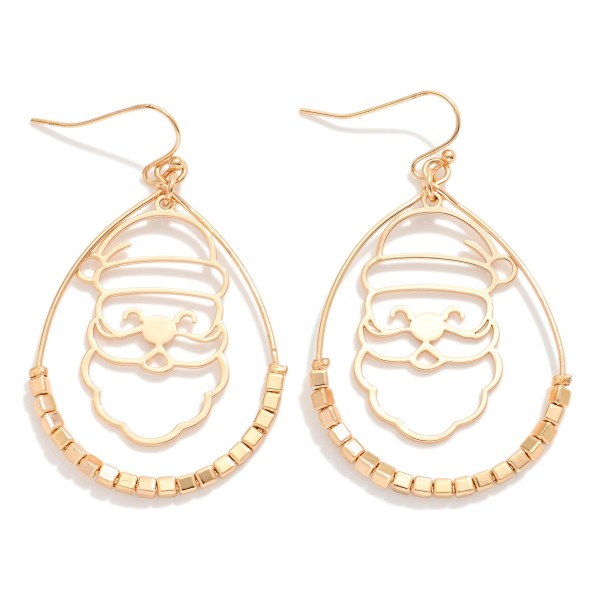 Santa Claus Teardrop Hoop Drop Earring Featuring Square Beads 

- Approximately 2" L 