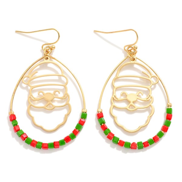 Santa Claus Teardrop Hoop Drop Earring Featuring Square Beads 

- Approximately 2" L 