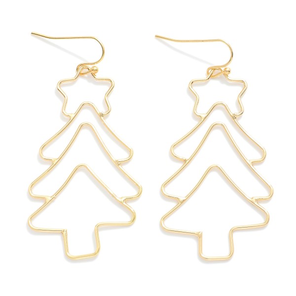Metal Tone Wire Christmas Tree Drop Earrings 

- Approximately 2" L