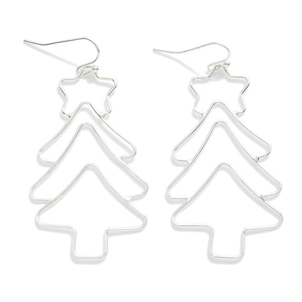 Metal Tone Wire Christmas Tree Drop Earrings 

- Approximately 2" L