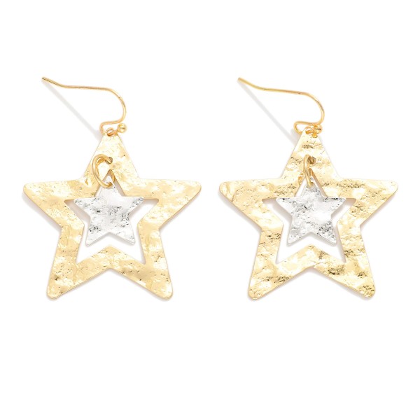 Nesting Hammered Metal Stars Drop Earrings 

- Approximately 1.5" L