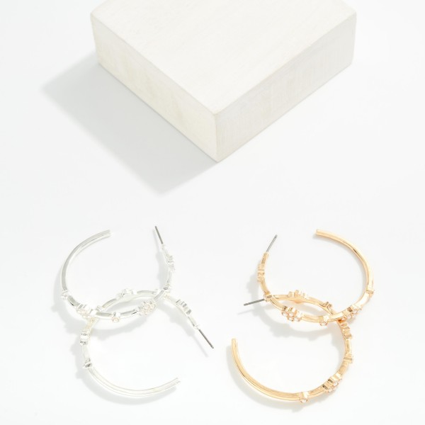 Metal Tone Hoop Earrings Featuring Pearl Cluster Detail 
- Approximately 1.75" D