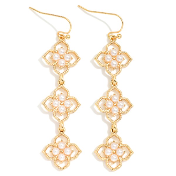 Linked Metal Tone & Pearl Clovers Drop Earrings 

- Approximately 2" L