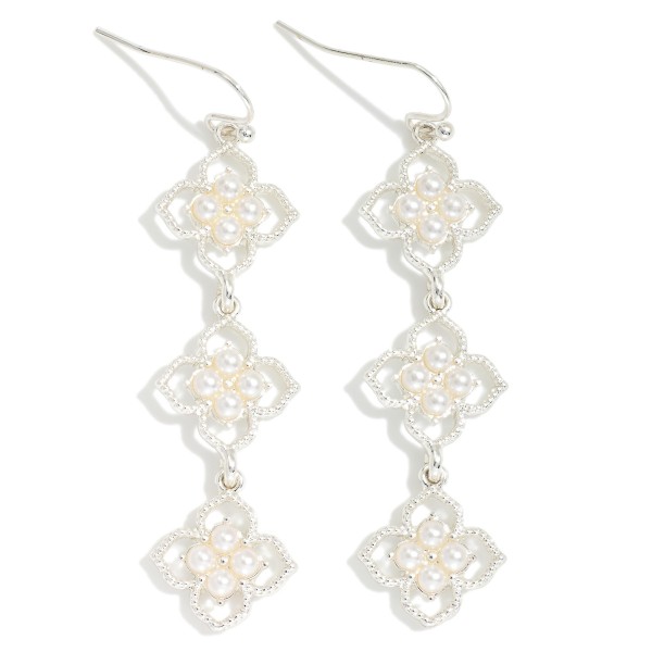 Linked Metal Tone & Pearl Clovers Drop Earrings 

- Approximately 2" L