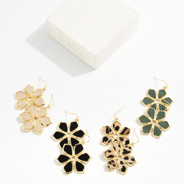 Vegan Leather Flower Drop Earrings 

- Approximately 1.5" L