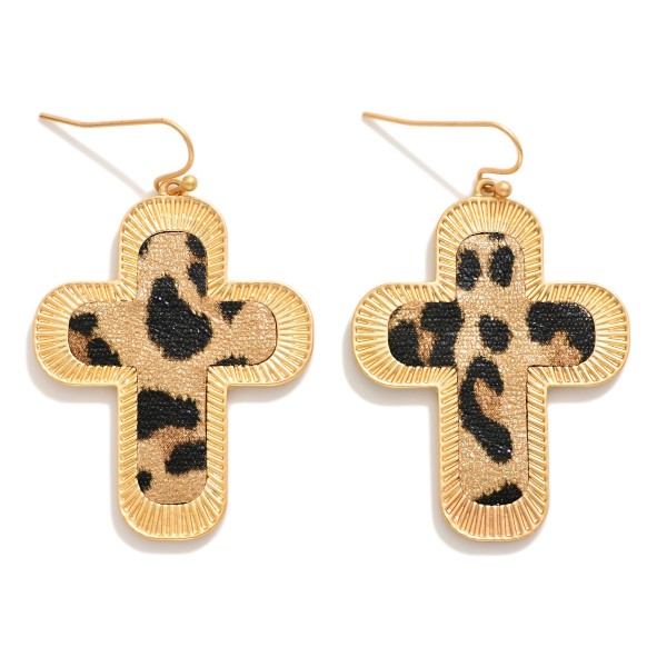 Vegan Leather Gold Tone Cross Shaped Drop Earring 

- Approximately 2" 