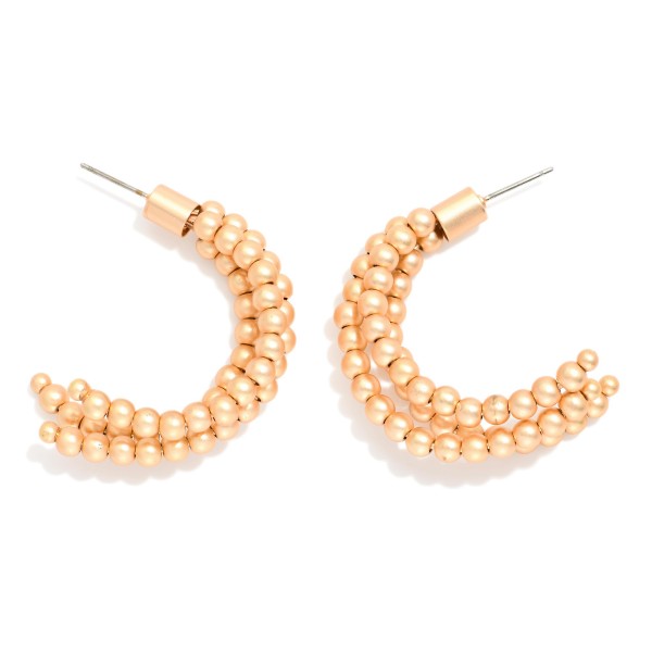 Layered Metal Tone Beaded Hoop Earrings 

- Approximately 1" D