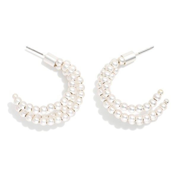 Layered Metal Tone Beaded Hoop Earrings 

- Approximately 1" D