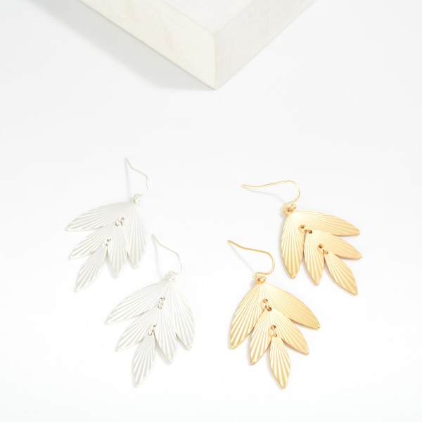 Linked Textured Metal Leaves Drop Earrings 

- Approximately 1.25" L